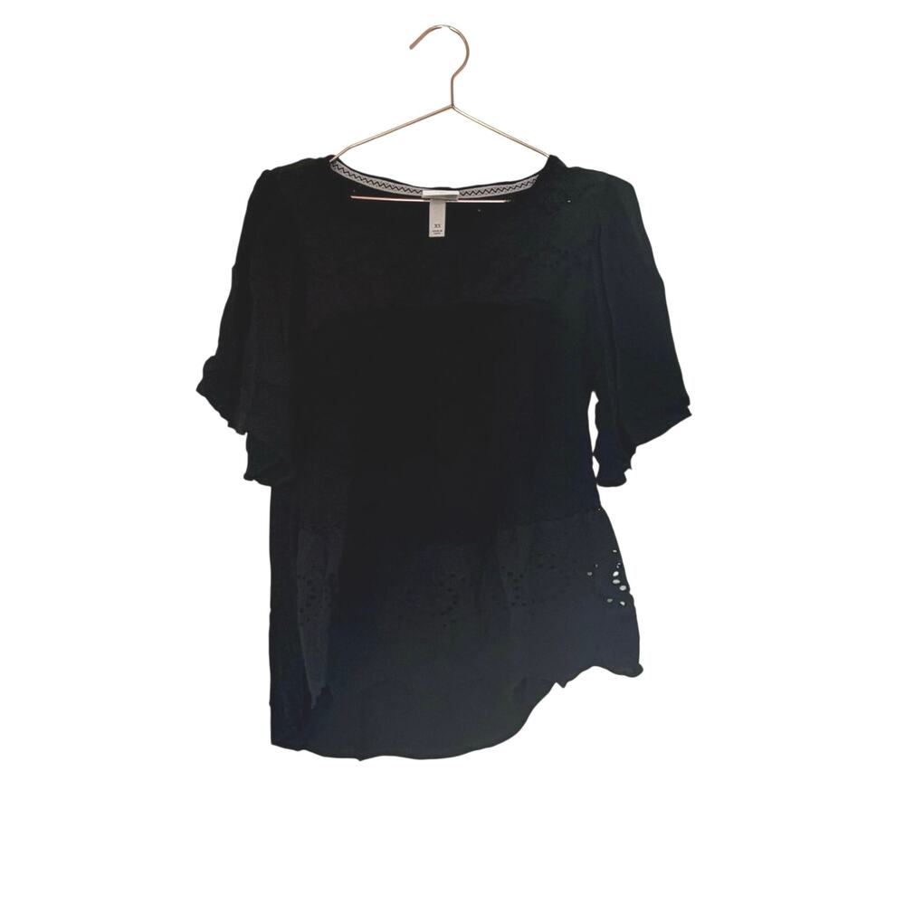 Knox Rose Black Short Sleeve Eyelet Blouse size XS